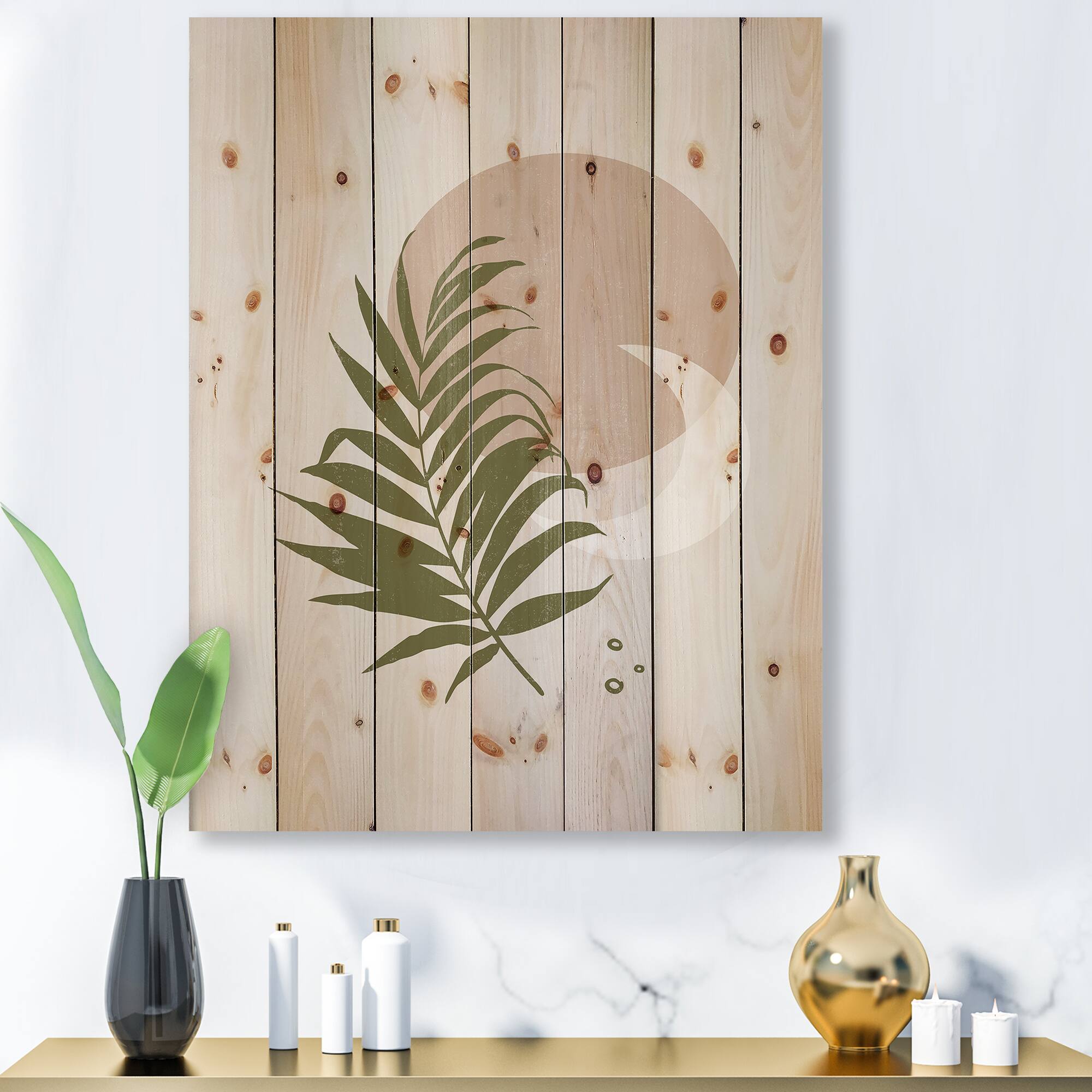 Designart - Abstract Sun and Moon With Green Leaf II